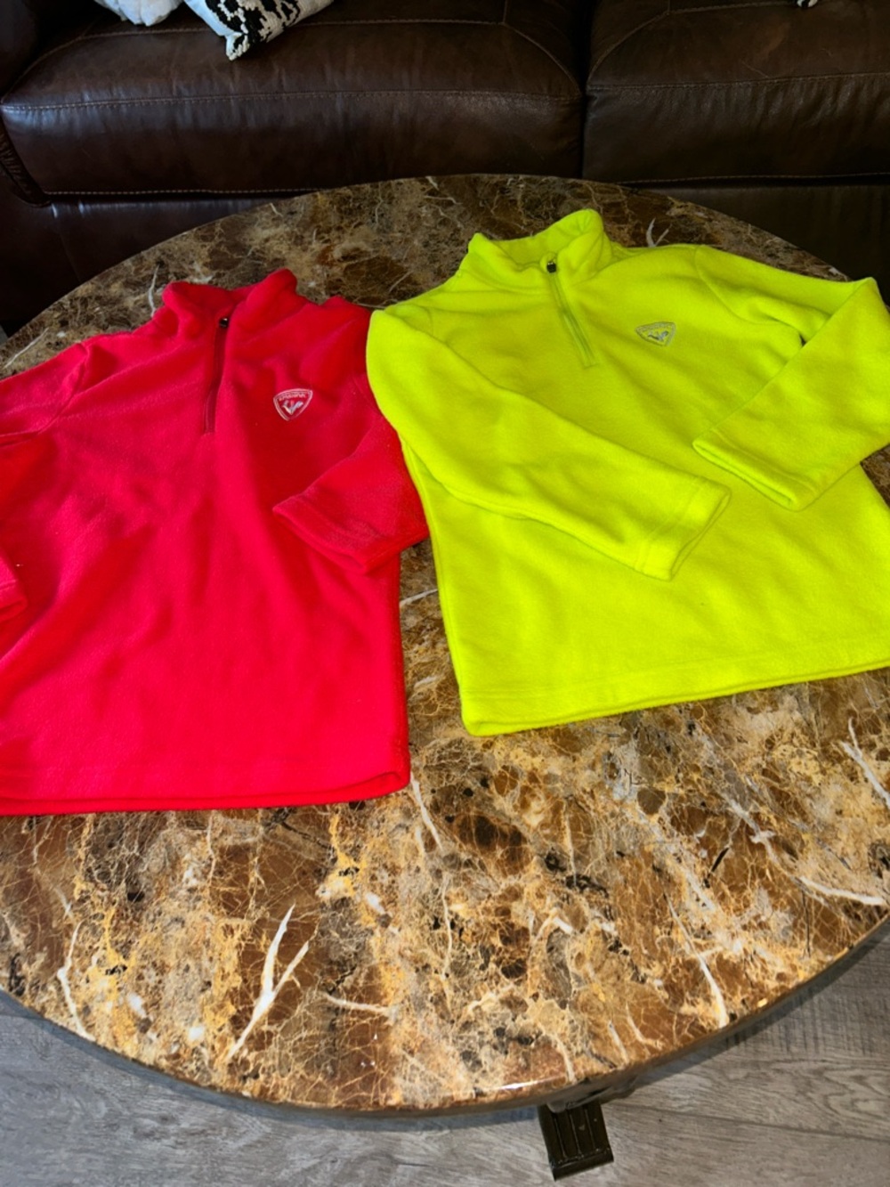 Rossignol Kids Quarter-Zip Fleece Top in Neon Yellow and red